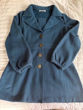 CAbi Blue Pea Coat with Decorative Buttons